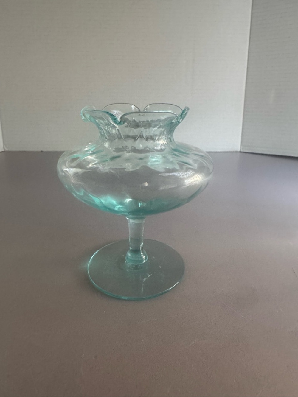 Aqua Handblown Glass Compote Vase